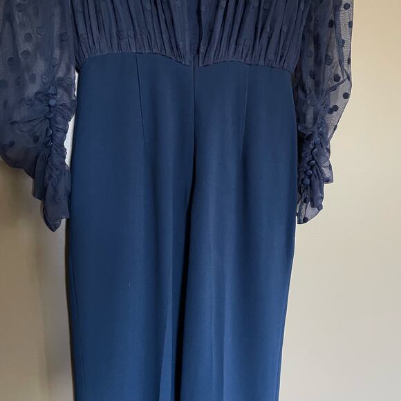 Saloni Bernadette Jumpsuit in Navy Blue Size 2 Sheer Embroidered Dot Chic Sexy - Picture 14 of 16